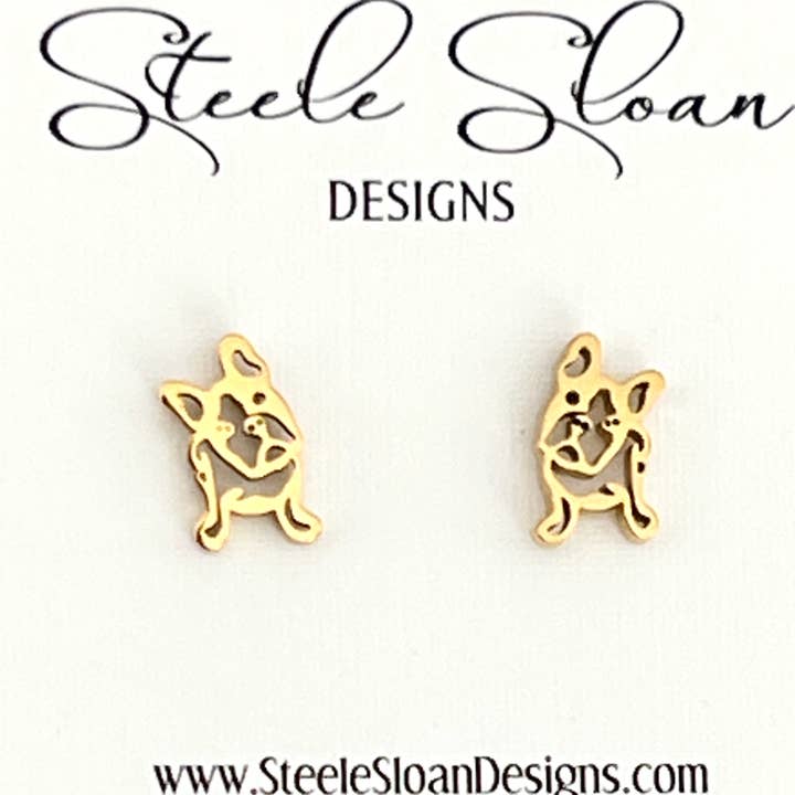 Steele Sloan Designs - Wholesale Stud/Post Earrings - CUTE French Bulldog Gold Stud Earrings- French Bulldog Gift