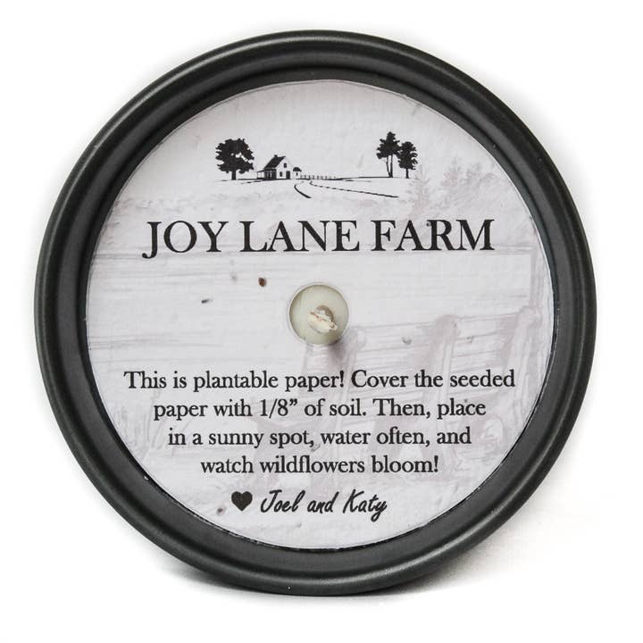 Candela in ceramica con etichetta bianca personalizzata per la vendita all'ingrosso da parte di Joy Lane Farm