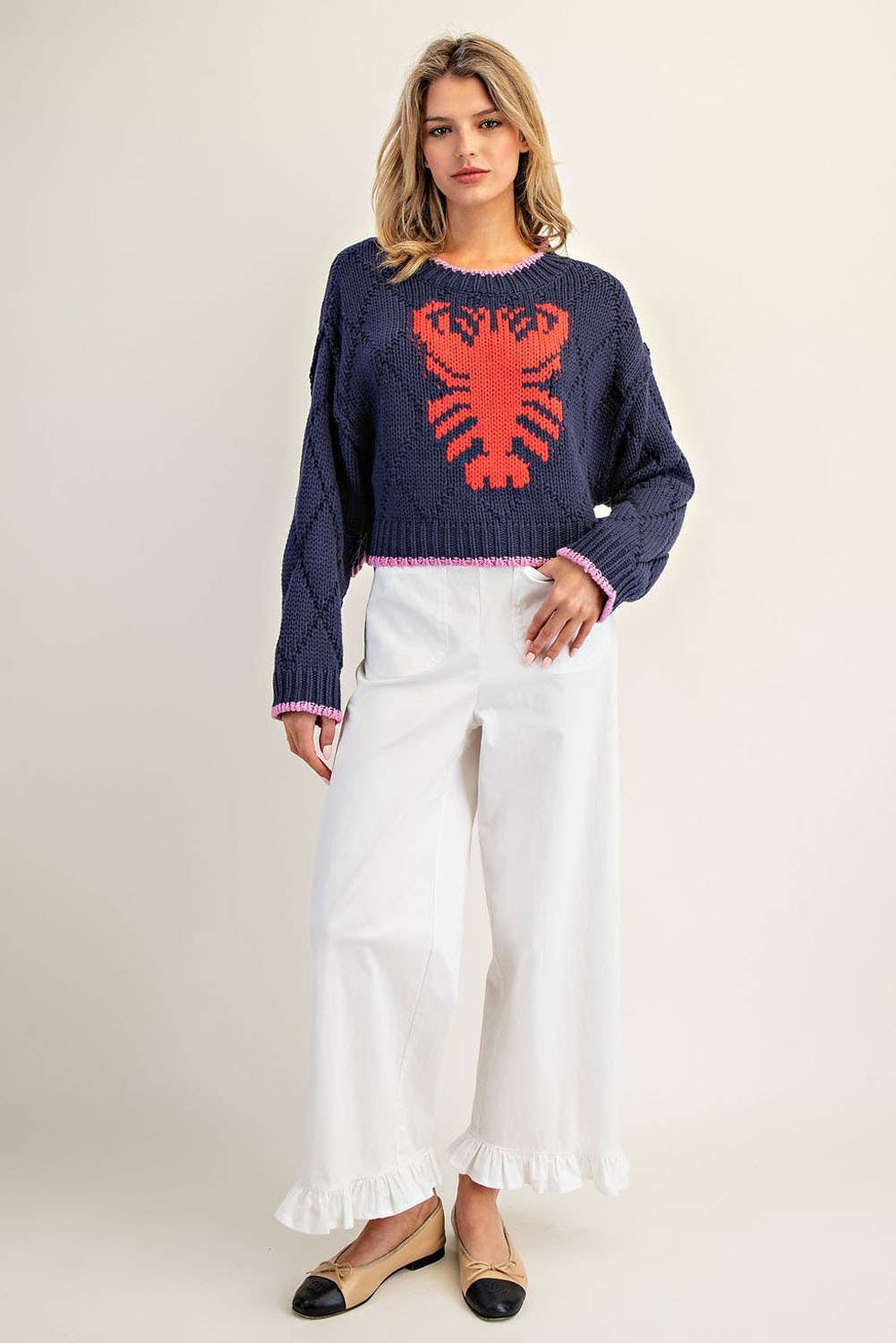 Peace Love Line - Wholesale Knit Sweater - Women's - PL8369 - LOBSTER INTARSIA KNIT CROPPED SWEATER8