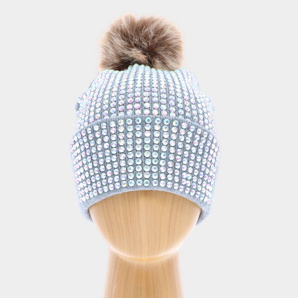 Sensibling Corp. - Wholesale Beanie - Women's - Double Layer Bedazzled Cuffed Pom Pom Beanie Hat 1