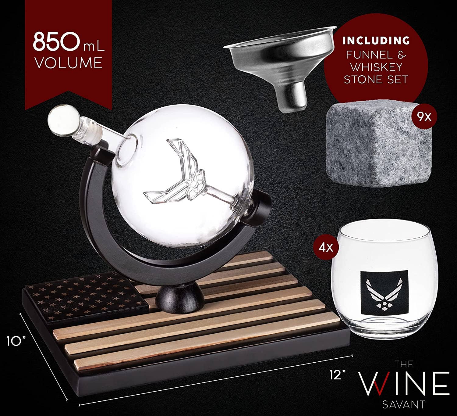 The Wine Savant /  Khen Glassware – Großhandel Dekanter – Globe Whisky-Karaffenset mit 4 Spirituosengläsern - Airforce2