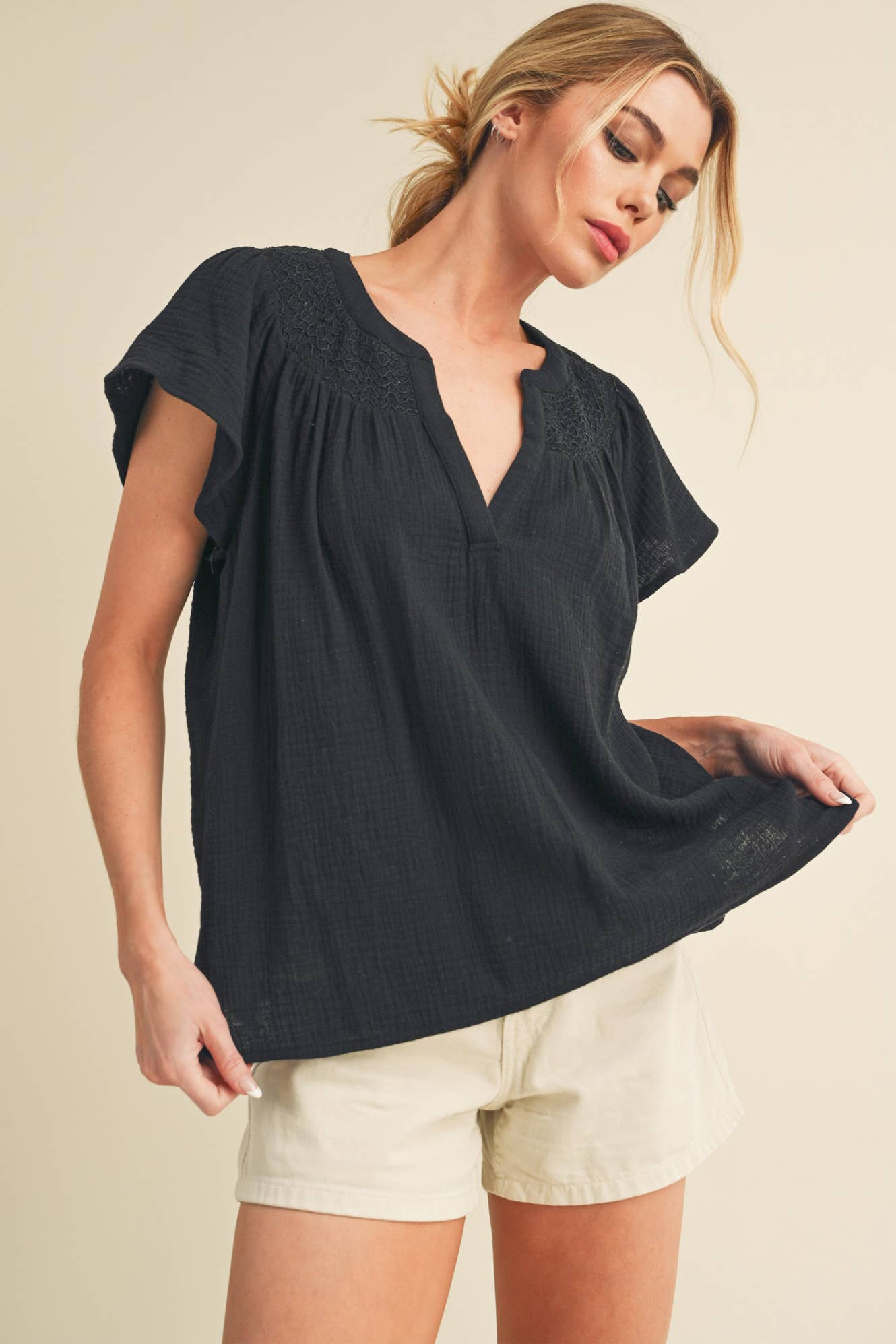 AEMI + CO - Vente Chemisier – femme - 8269DK Haut à manches courtes brodé Thia 33