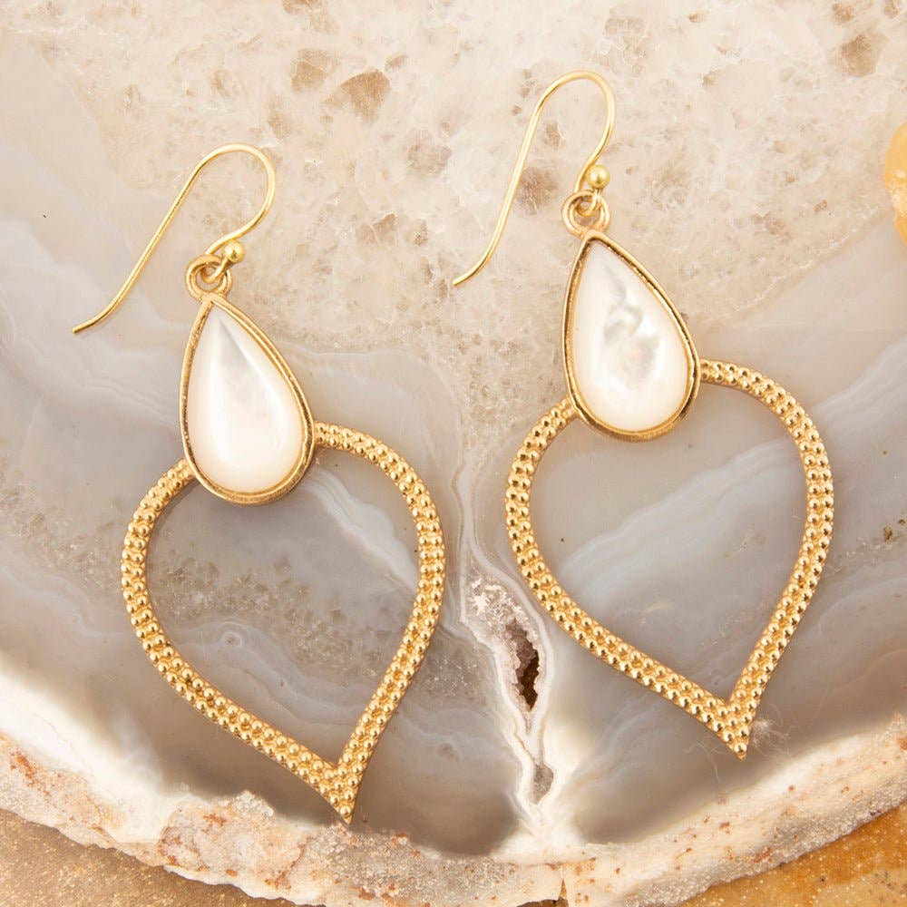 Barse Jewelry - Wholesale Dangle Earrings - White Mother of Pearl Bedouin Golden Drop Earrings2