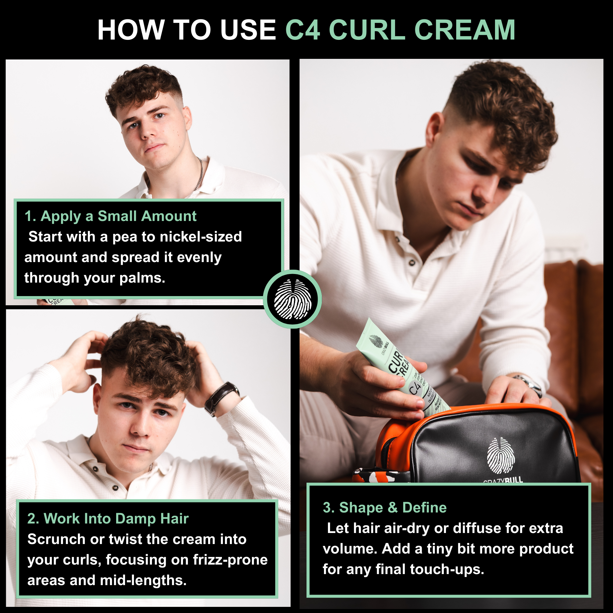 CRAZY BULL HAIR PRODUCTS – wholesale Hair styling gel/mousse – Crazy Bull C4 Curl Control Conditioning Cream Define Hydrate2