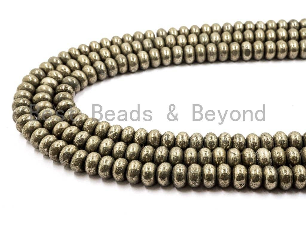 BestBeads&Beyond - Wholesale Beads - Quality Natural Pyrite beads,Rondelle Smooth Pyrite Gemstone Beads, 2x3mm/4x3mm/4x6mm/8x5mm/6x10 Rondelle Beads, 15inch FULL strand, SKU#W34