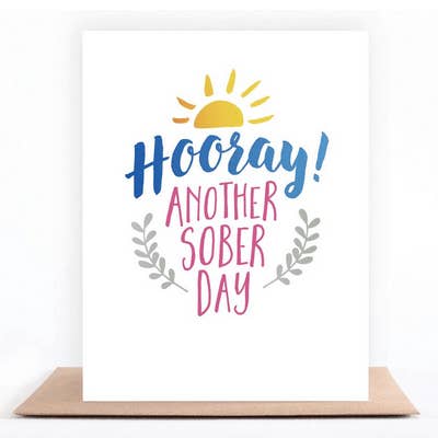 A008-C Hurra En anden sober dag lykønskningskort for engroshandel hos Love & Recovery