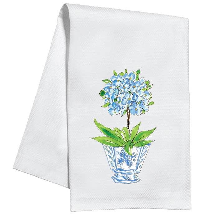 Handbemalte blaue Primrose in Cashe Pot Küchentuch für den Großhandel von RosanneBeck Collections