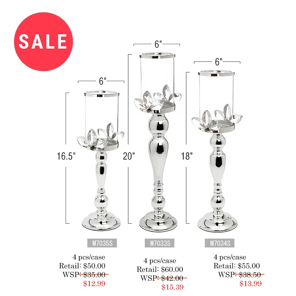 Plata REBAJAS | Portavelas Crystal Leaf sobre soporte de metal, plateado de venta al por mayor en Faire4