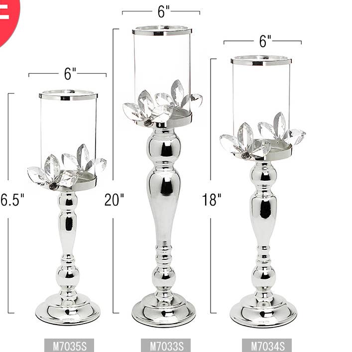 Silver REA | Kristallbladsljushållare på metallstativ, silver för wholesale på Faire4