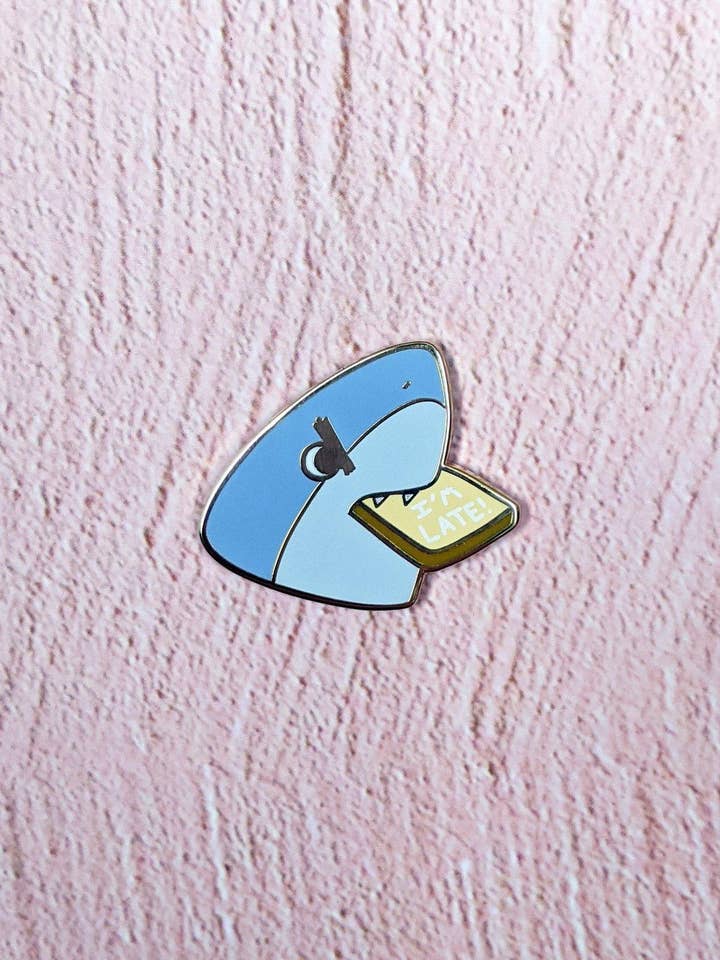 Angry Tony I'm Late Shark Enamel Pin for wholesale by Killing Her Softly
