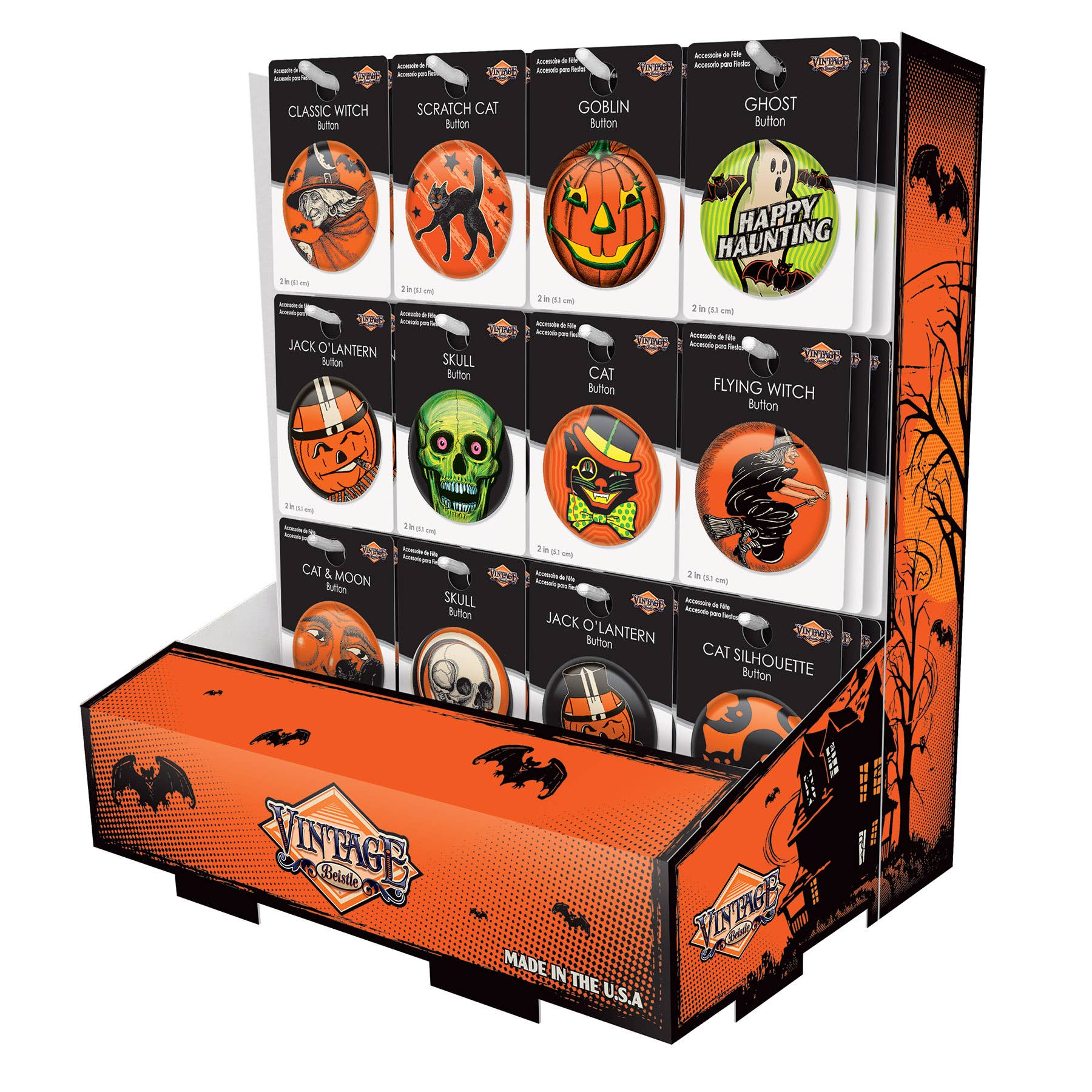 Beistle - Wholesale Retailer Display Stand/Case - Vintage Halloween Counter Display, holds 108 2" buttons0