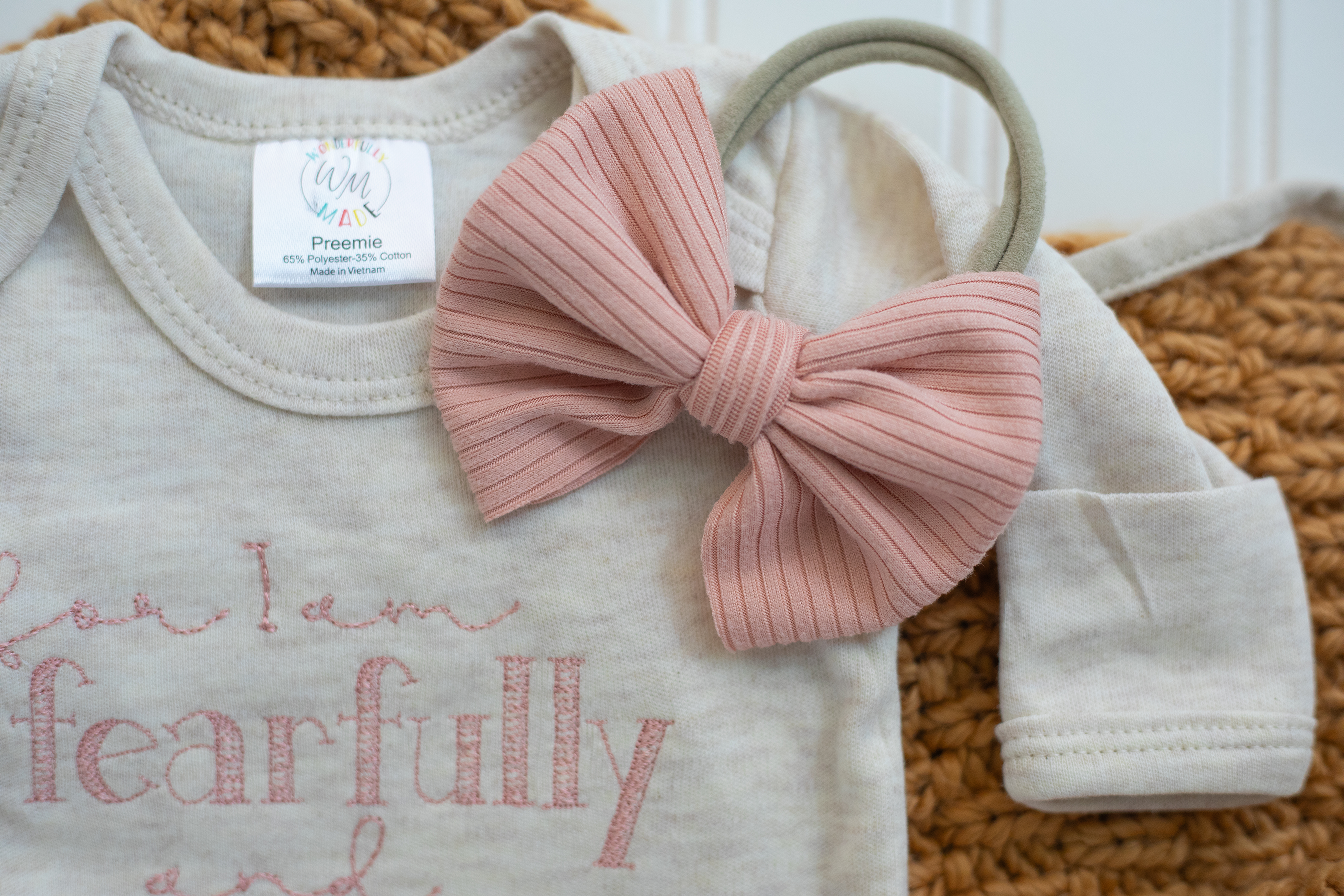 Wonderfully Made - Wholesale Jumpsuit - Baby - Baby Romper | Fearfully and Wonderfully Made Pink/Oatmeal1