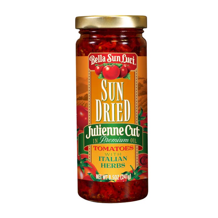 Julienne Cut Sun Dried Tomatoes in Premium Oil for wholesale by Bella Sun Luci