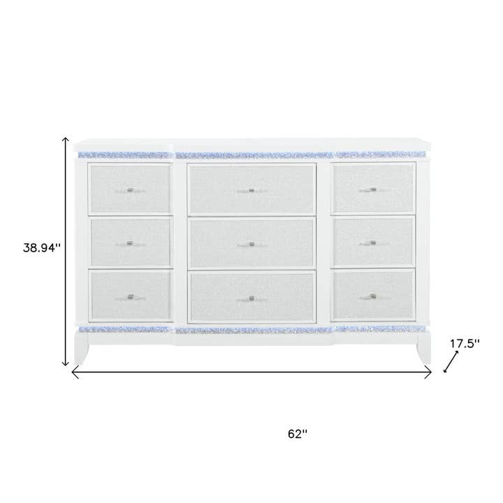 HomeRoots - Wholesale Cabinet - 62" White Faux Crystal Glitter Wood Lighted Nine Drawer Triple Dresser2