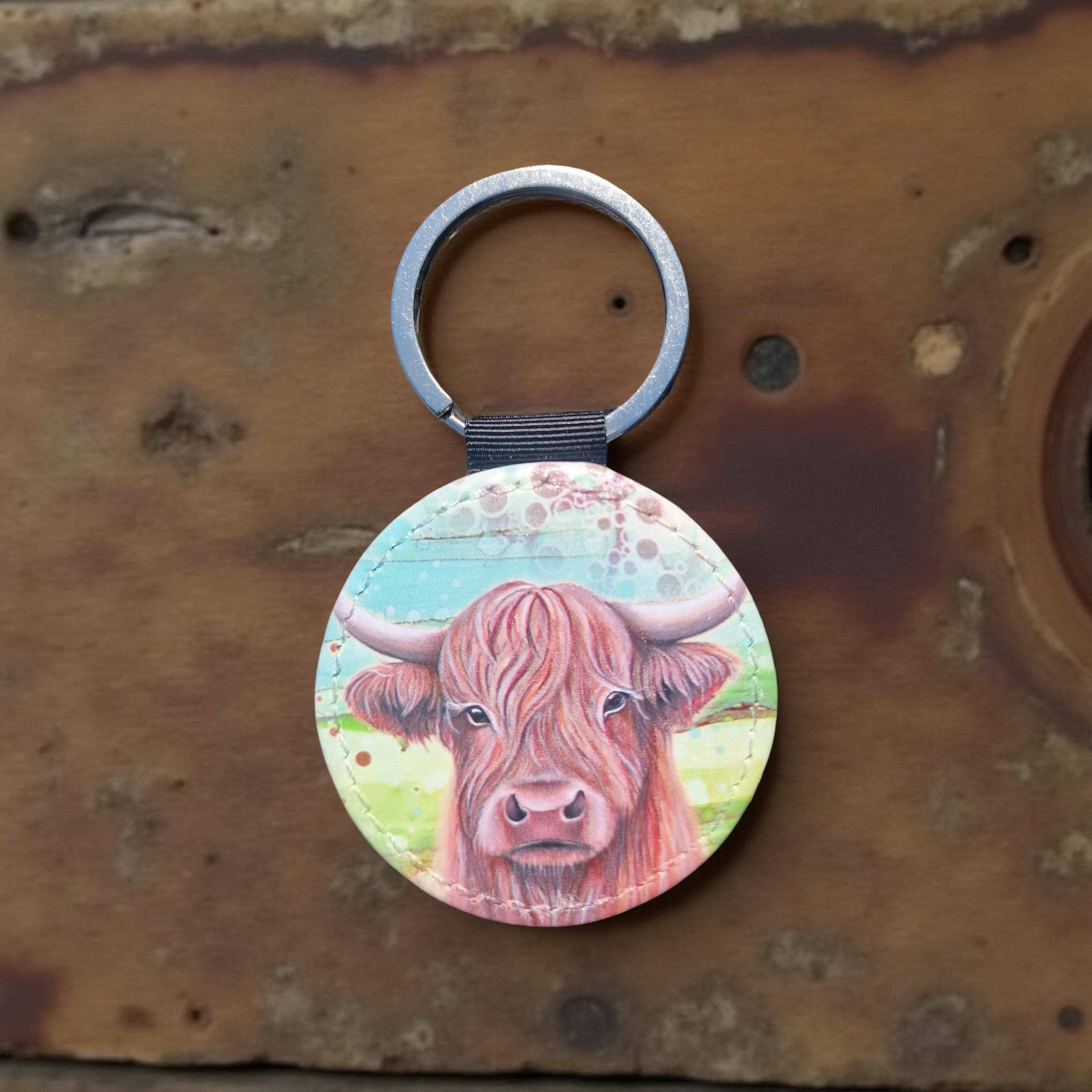 By Jo Crafts – wholesale Keychain – Unisex – 04-KR - Highland Cow Faux Leather Keyring3
