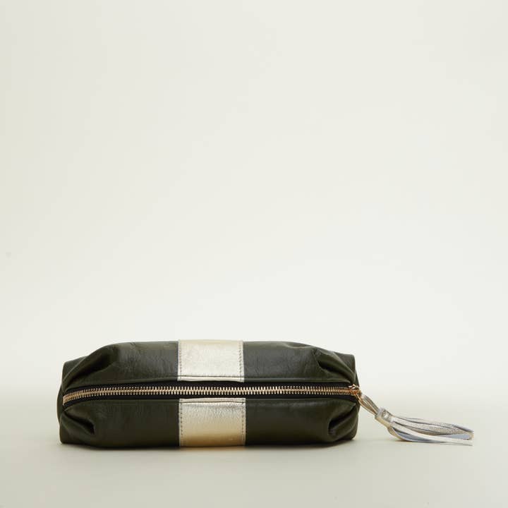 Groot make-uptasje | Olijfgroen + gouden streep „The Julia” voor wholesale door Paulyjen