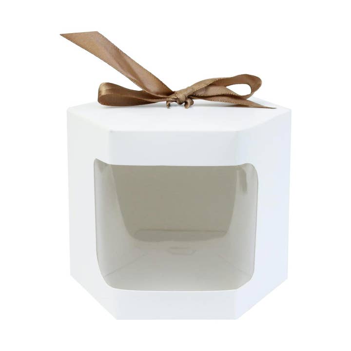 Clear Window & Ribbon-Pack of 12-White Hexagon Kraft Bag for wholesale by Emartbuy