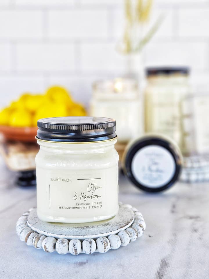 Citron + Mandarin Soy Candle for wholesale by Fragrant Farmhouse