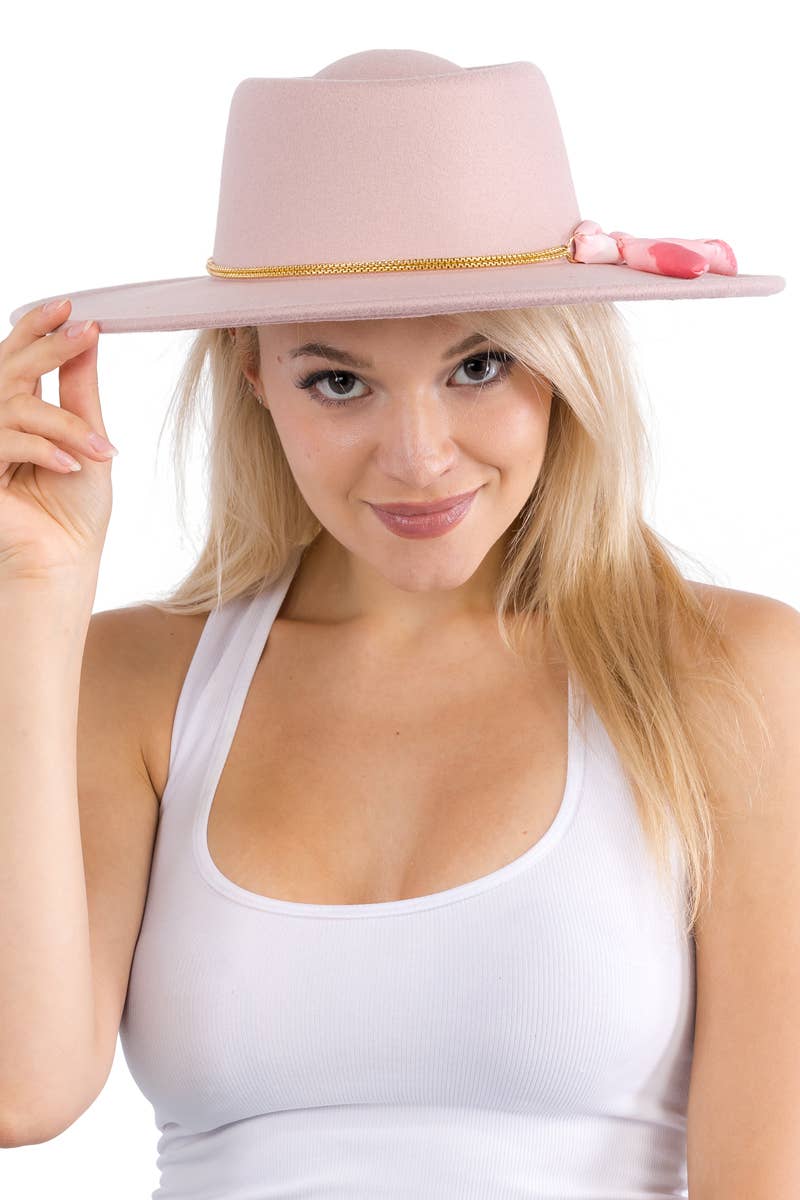 Cap Zone - Vendita all'ingrosso Fedora - Donna - Cappello rancher bolero in lana sintetica con nastro piccolo, catena oro e tesa larga4