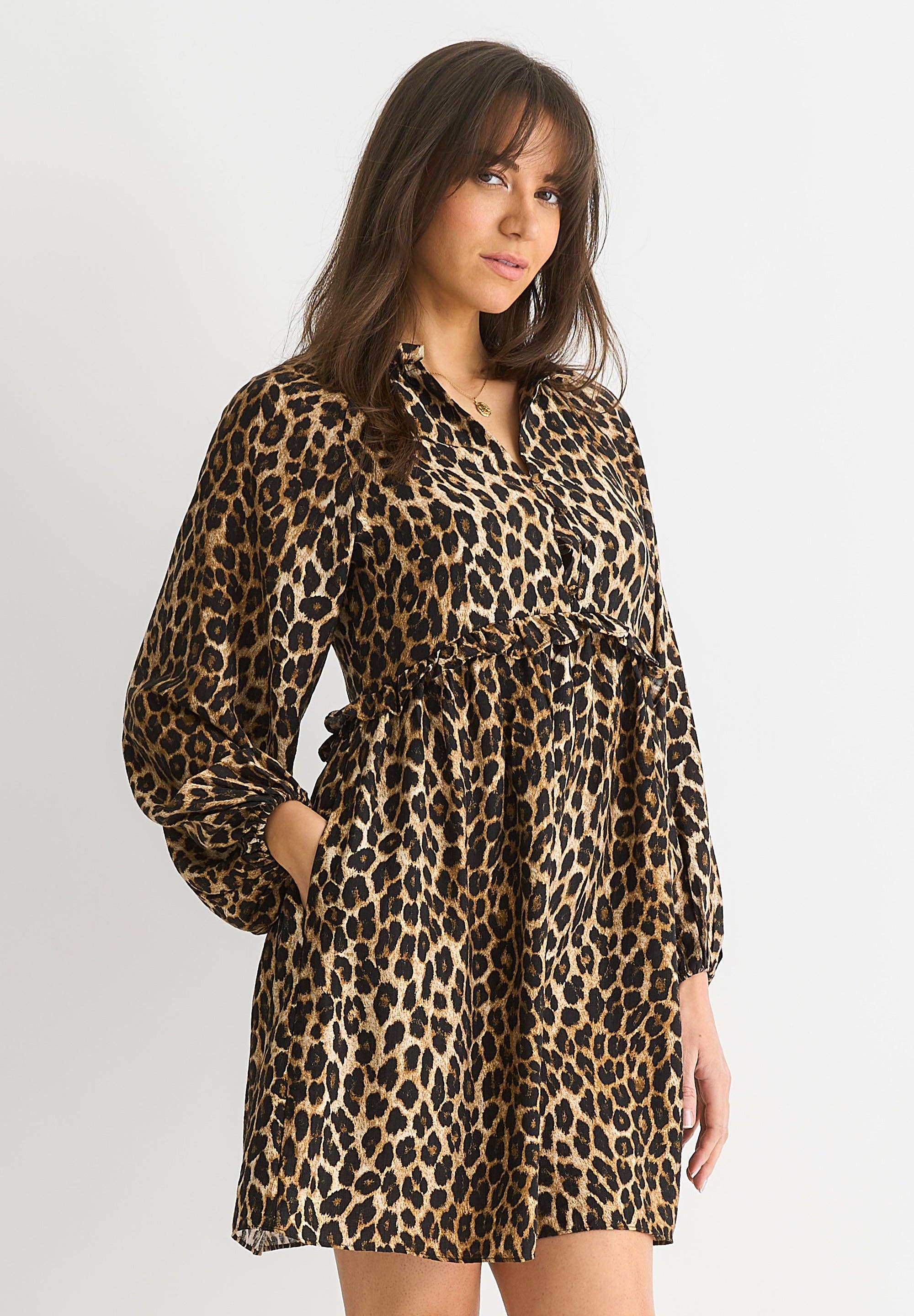 GINI LONDON – wholesale Dress – Women's – Brown Animal Smock Mini Dress2