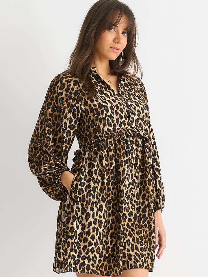 GINI LONDON – wholesale Dress – Women's – Brown Animal Smock Mini Dress2