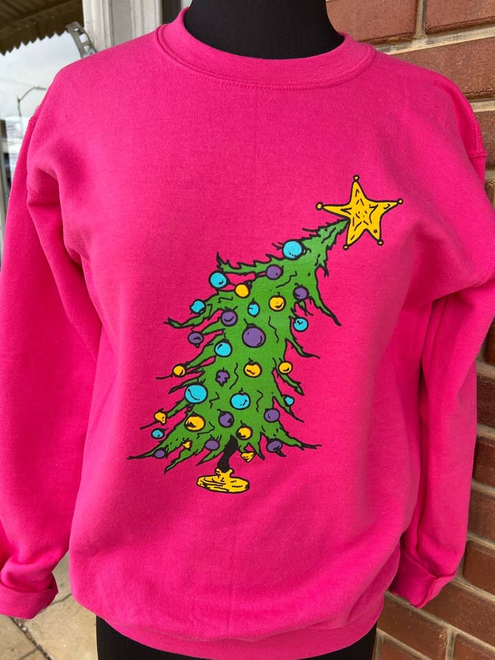Cutest Christmas Tree Sweatshirt PINK for wholesale by Plain Apparel Tees