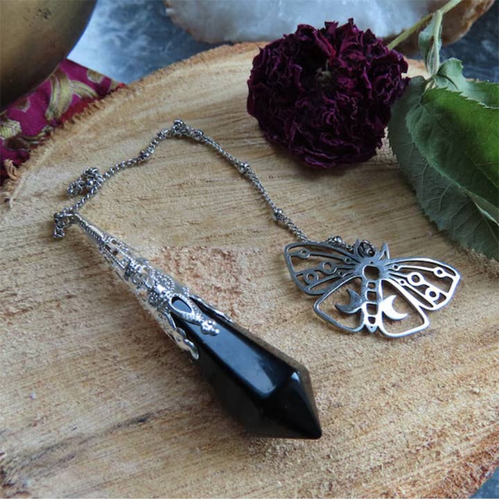 GemMeet - Wholesale Meditation supplies - Halloween Crystal Butterfly Moon Crow Pendulum1