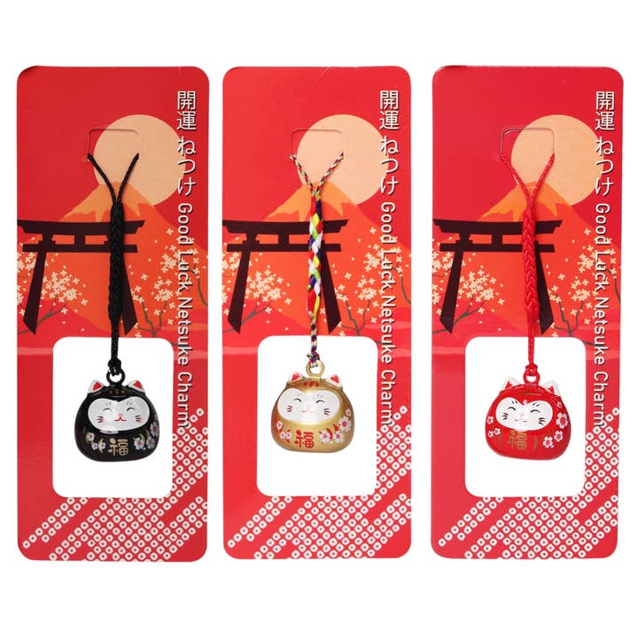 Urban Tokyo - Vente Cloches - Lot de 3 pièces 4"L Daruma Chat Netsuke Cloche Pendentif (1/180)