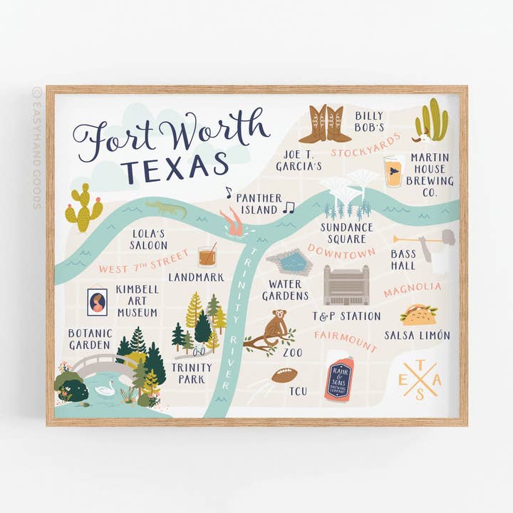 Easyhand Goods – formerly Onderkast - Wholesale Art Print - Fort Worth Map Art Print0