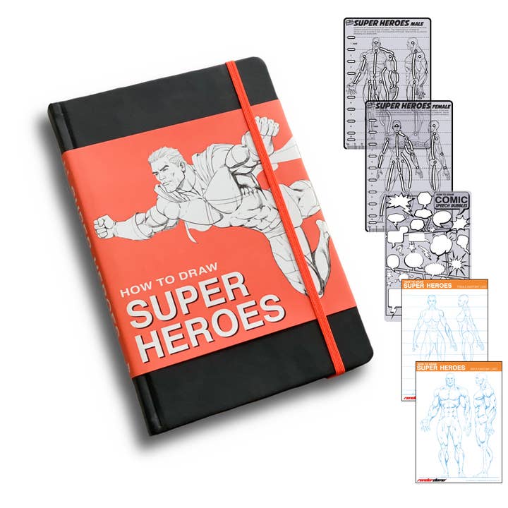 Render Demo - Wholesale Sketchbook/Sketchpad - How To Draw Super Heroes Sketchbook + Drawing Stencils