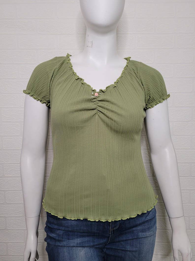 Haute Fox Plus Size & Contemporary - Vente Chemisier – femme - Top côtelé en tricot panaché à ourlet bouclé SS grande taille JK18758-T1