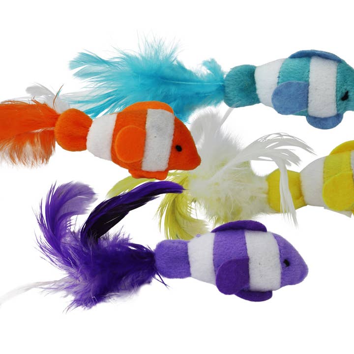 Multipet Clown Fish Cat Toy Assorted Colors 2pk 6" for wholesale by Pet Palette Distribution