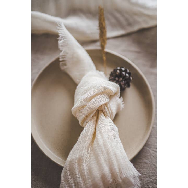 Epic Linen - Wholesale Dinner & Cloth Napkin - Set of Raw Edge Natural Linen Napkins With Fringes