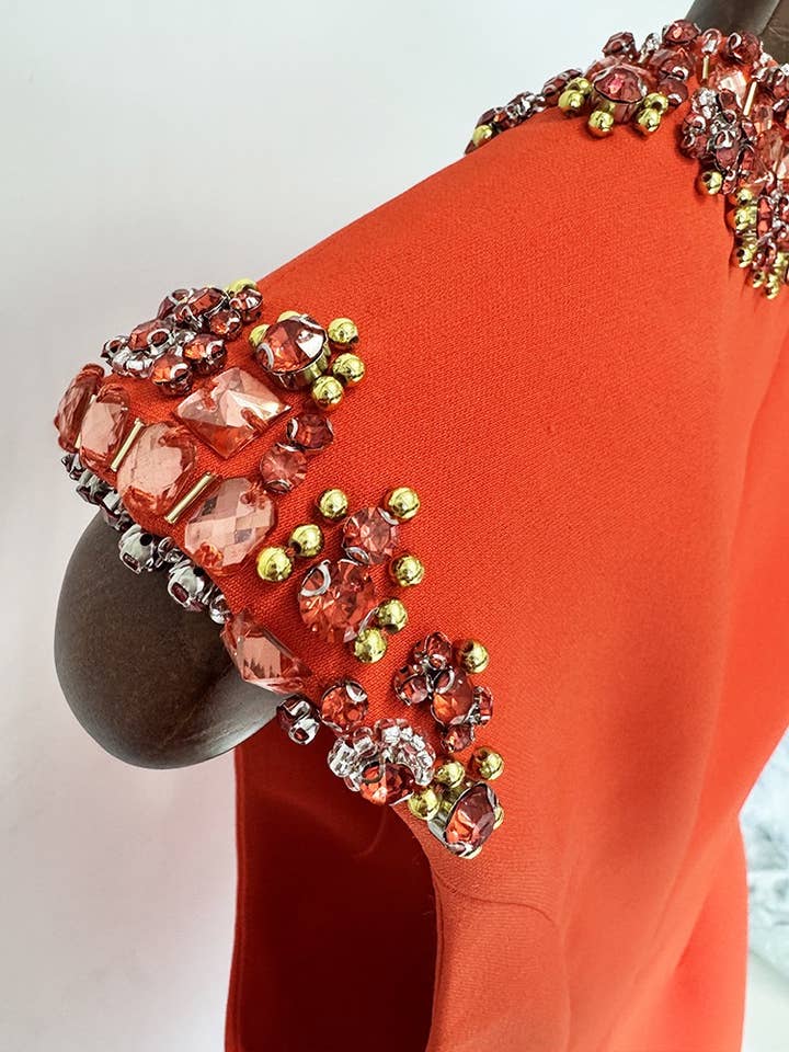 Rød DR444Y håndlavet ærmeløs kjole med røde perler og diamantdetaljer for engroshandel på Faire5
