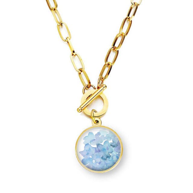 Necklace - Paper Clip Style - Summery Hydrangeas for wholesale by Peachy Pendants