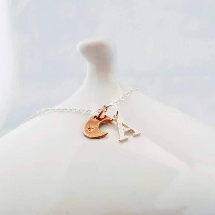 Rose Gold Personalised Crescent Moon Necklace for wholesale by Sophellie Jewellery