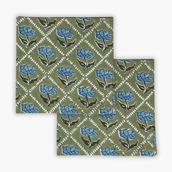 Noor Servietten - Oliv & Blau Set aus 2 für den Großhandel von Banyan & Birch | Artisanal Home Linens