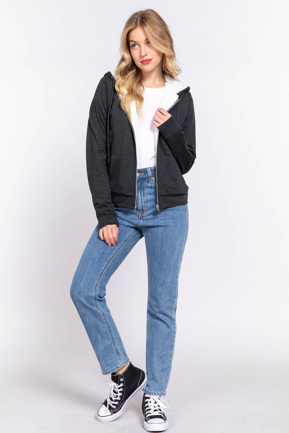 Active Basic | Active USA - Venta al por mayor Sudadera con capucha - Mujer - Chaqueta interior de felpa francesa con capucha y cremallera de piel sintética23