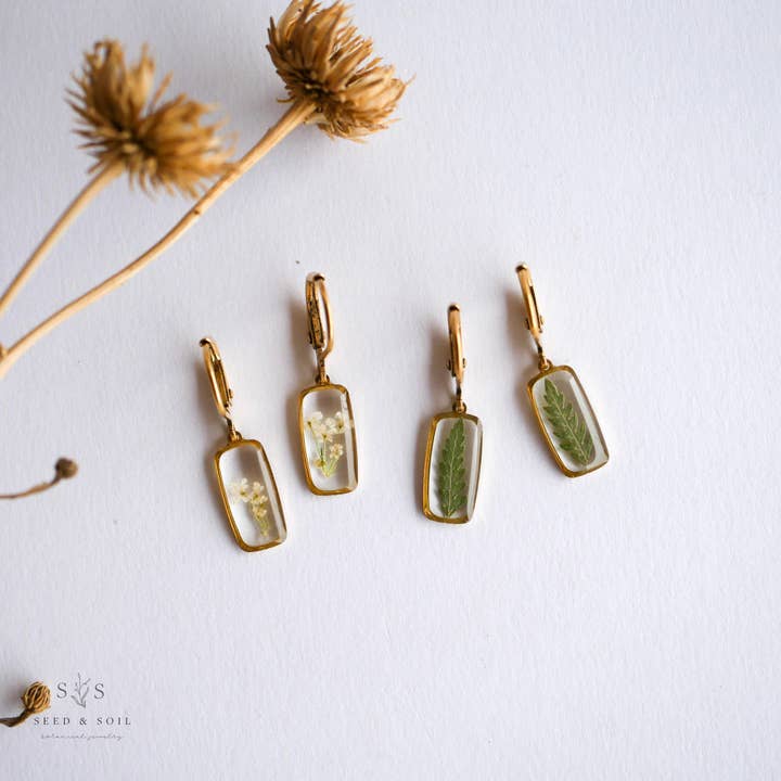 Seed & Soil Botanical Jewelry - Wholesale Huggie Earrings - Tiny Rectangle Huggie Hoops