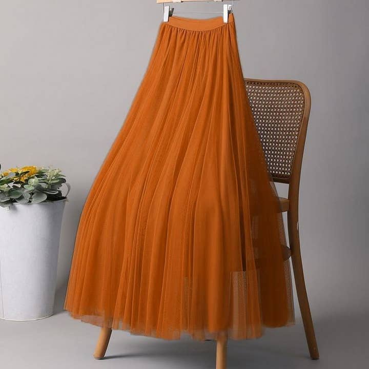 ACCITY - Wholesale Skirt - Women's - SOLID COLOR ELASTIC-WAIST MESH TULLE A-LINE SKIRT_CWBLS037222