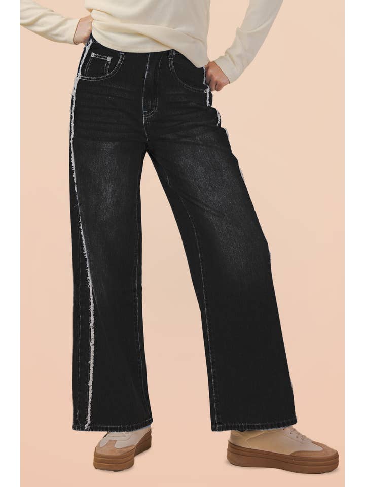 VERY J - Wholesale Jeans - Women's - VJP90037-VERY JEAN Frayed Detail Washed Denim Pants1