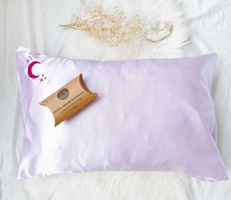 Goddess Provisions - Wholesale Bedding Pillowcase/Sham - Crystal Dreams Pillowcase, Cosmic Sleep Moon Pink Vegan Silk10