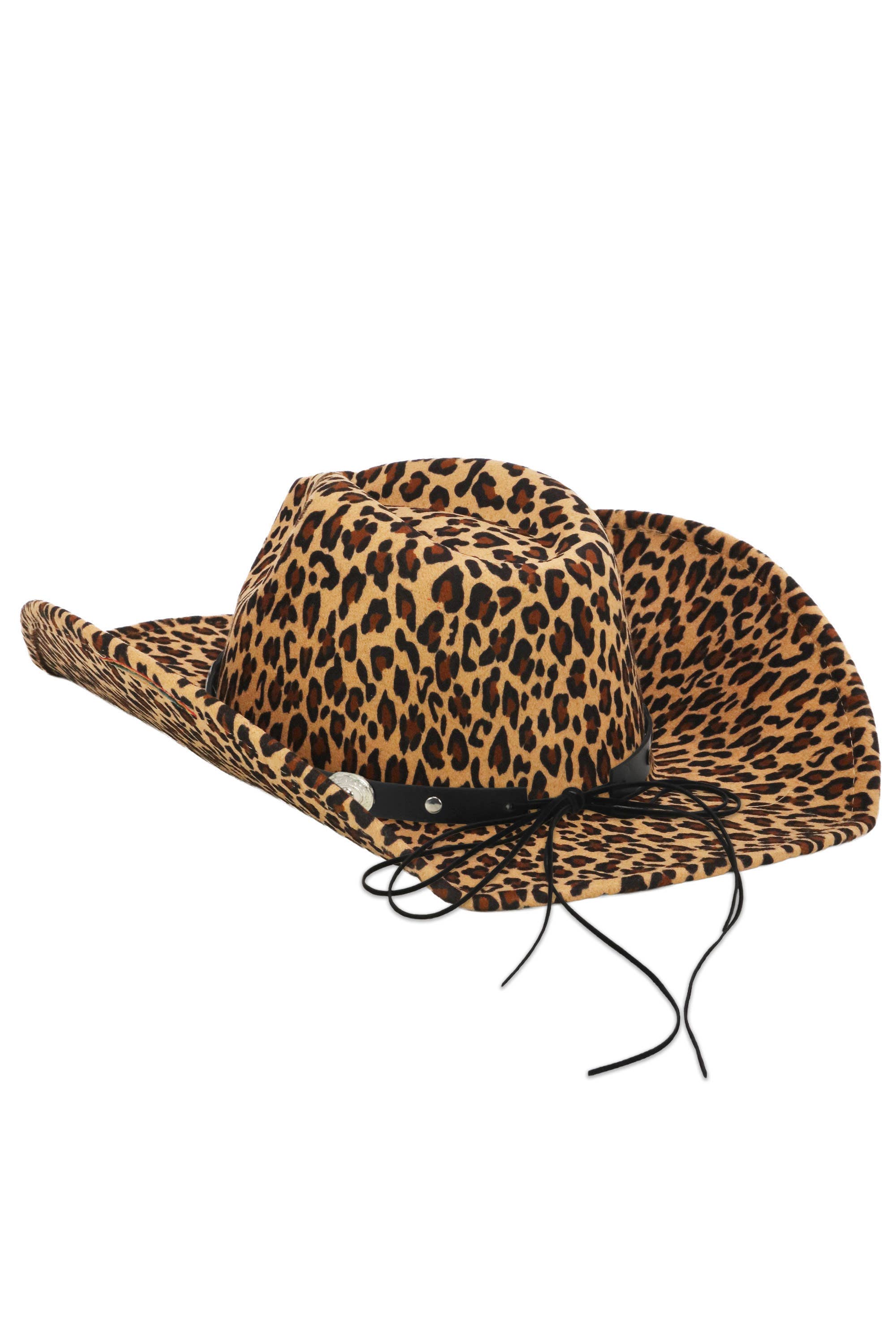 Cap Zone - Vendita all'ingrosso Cappello da cowboy - Donna - Cintura Concho Cappello da Cowboy in Feltro con Motivo Leopardo Finto2