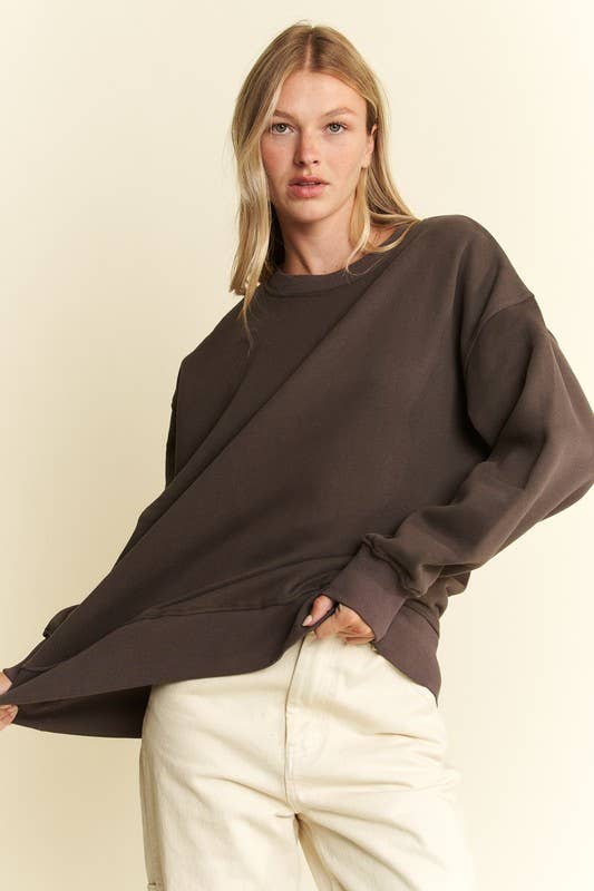 JADE BY JANE - Vendita all'ingrosso Felpa - Donna - Felpa oversize a maniche lunghe con scollo rotondo tinta unita1