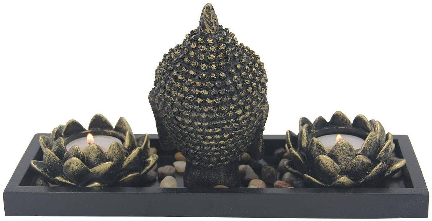 Lungta Imports - Wholesale Incense Holder - Zen Garden Buddha Head Lotus Tea Light Candle Holder Set Home Décor Gift5