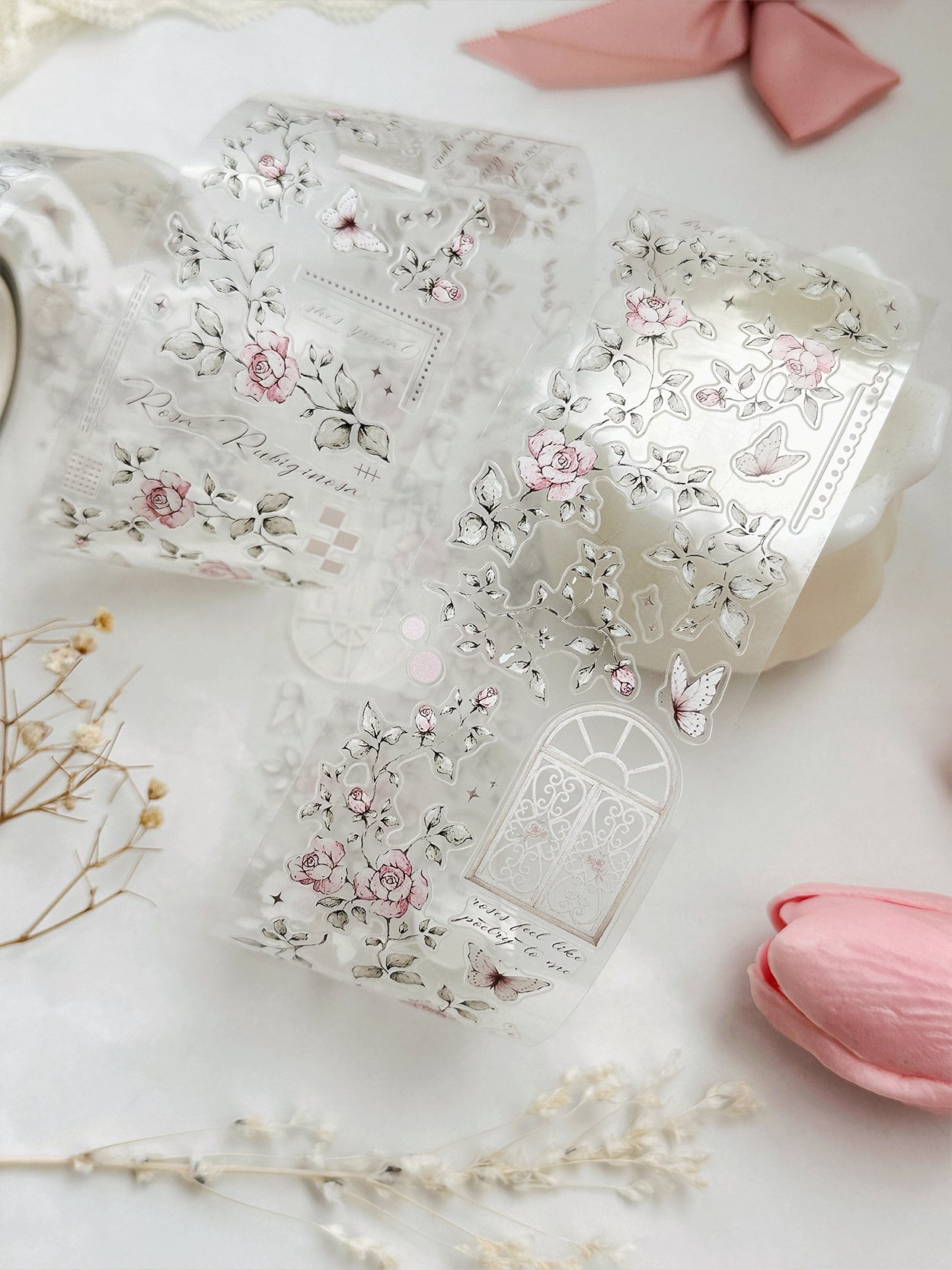 leelajournals - Wholesale Washi-tape - vooraf gesneden PET-tape met veldrozen (washi tape, lus)8