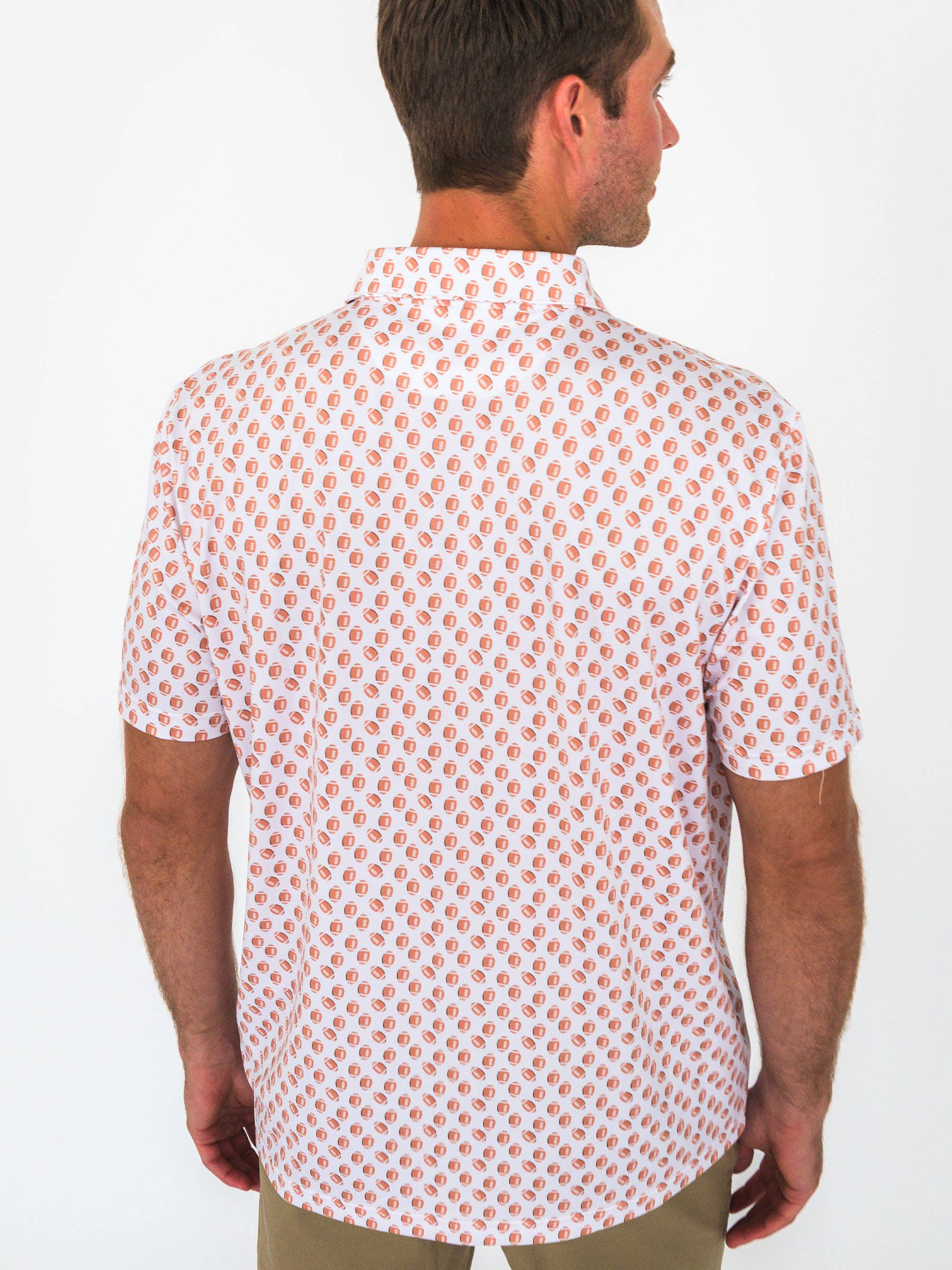 White Men's Football Frenzy Knit Short Sleeve Performance Polo for wholesale on Faire2