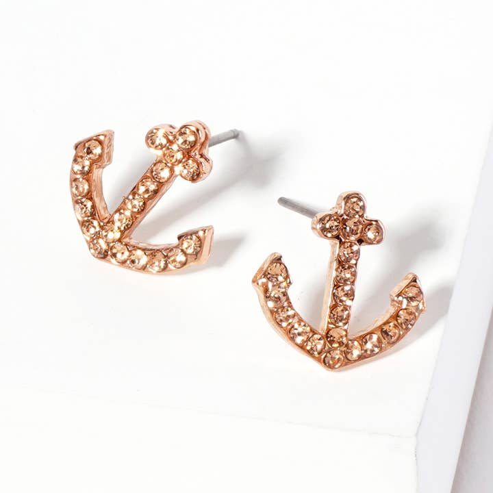 Sensibling Corp. - Venta al por mayor Pendientes de botón/aretes de poste - Pendientes de botón con ancla pavimentada de cristal de imitación.36