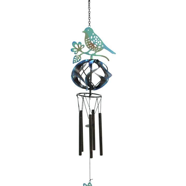 Zeckos - Wholesale Wind Spinner - Metal Bird Wind Chime Spinner - Blue, Green, and Orange