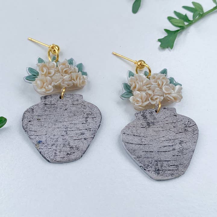 Shabby Chic Aged Pots Polymer Clay Statement Oorbellen voor wholesale door Fern + Mitch Handmade